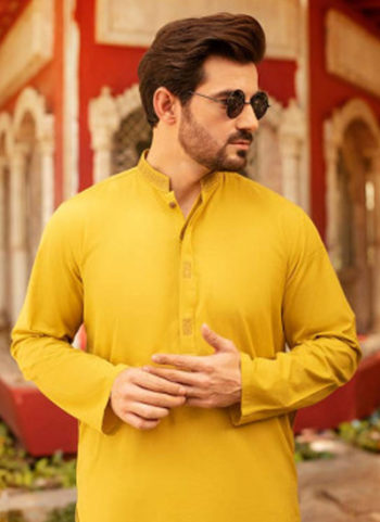 Mustard Handloom Embroidered Kurta