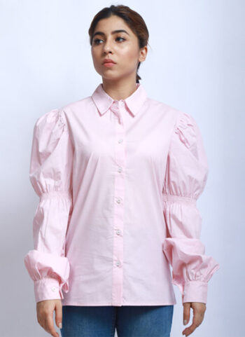 Poplin puff sleeve shirt (Light pink)