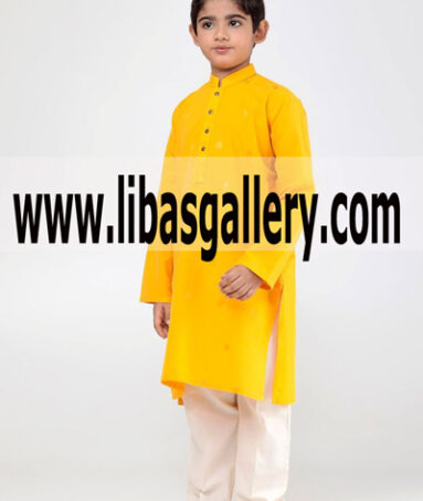 Yellow Kurta For Young Boys Kids With White Shalwar