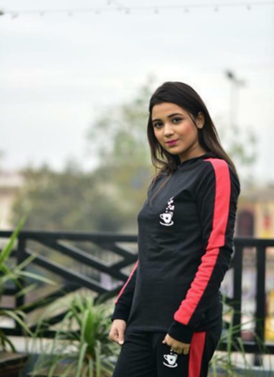 Black and Red Coffee Print Track Suit for Her (RX-151)