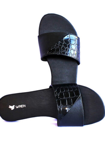 Black Textured Slides For Women