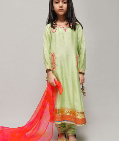 Coral Festive Green Kalidar Beautiful Set