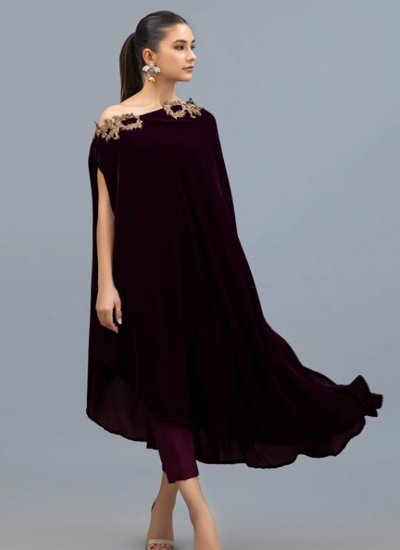 2 Piece velvet Deep Aburgine Dress