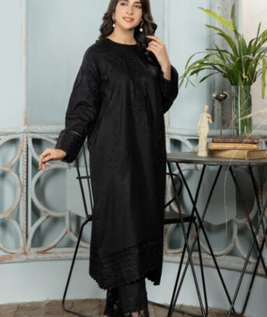 Dyed Black khaddar Embroidered Dress