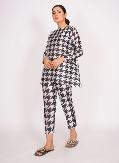 Fabric Raw Silk Printed Two Piece Set