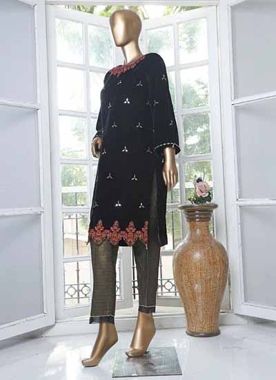 Black Velvet Embroidery Kurta For Women