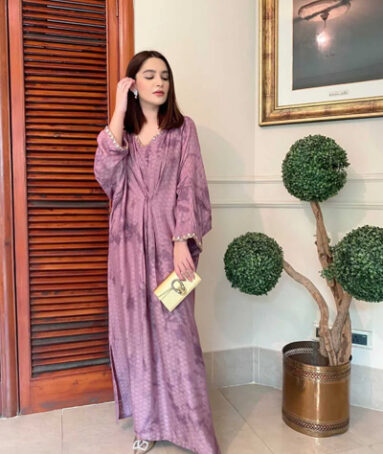 1 Piece Self Cotton Lilac Kaftan Dress